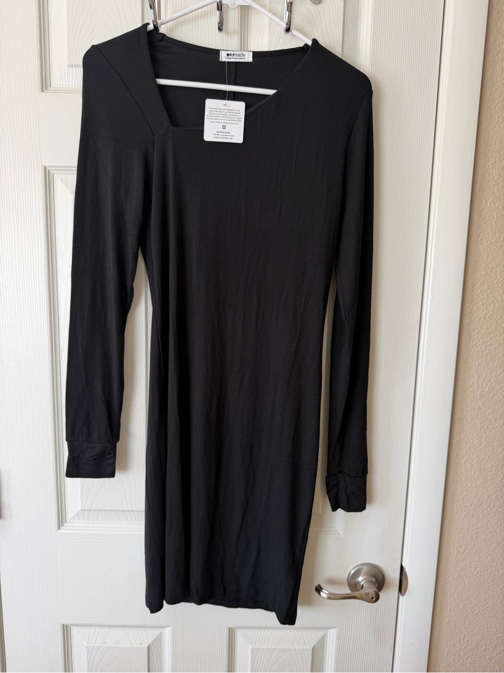 LAmade Black Long-Sleeve Midi Dress with Square Neckline